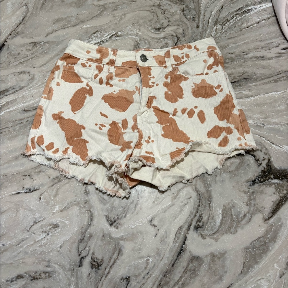 Altar'd State Cream and Brown Jean Shorts